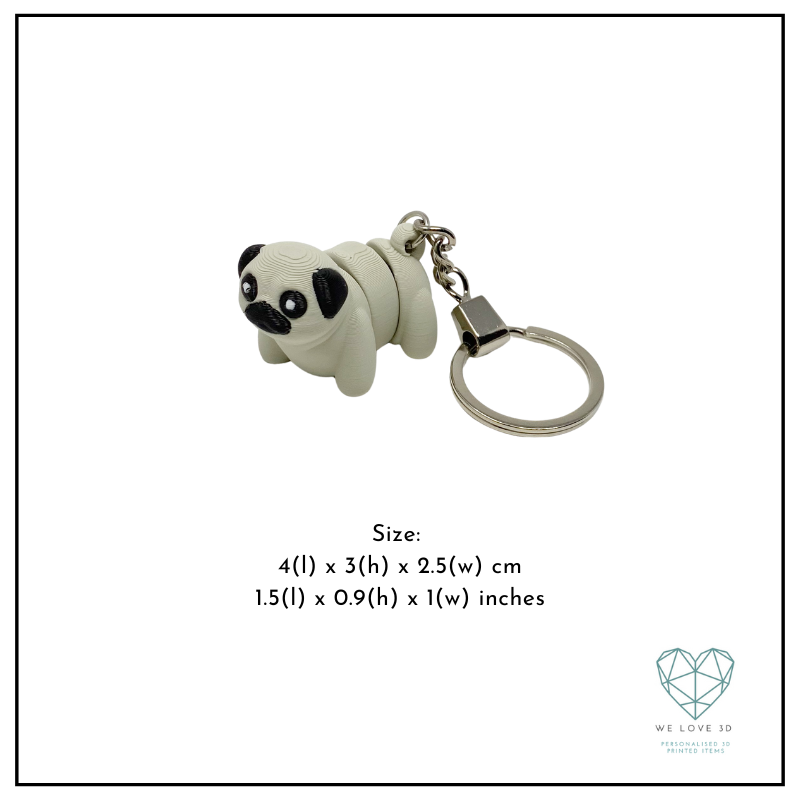 Pug Fidget Keyring, Sensory Pug Keyring