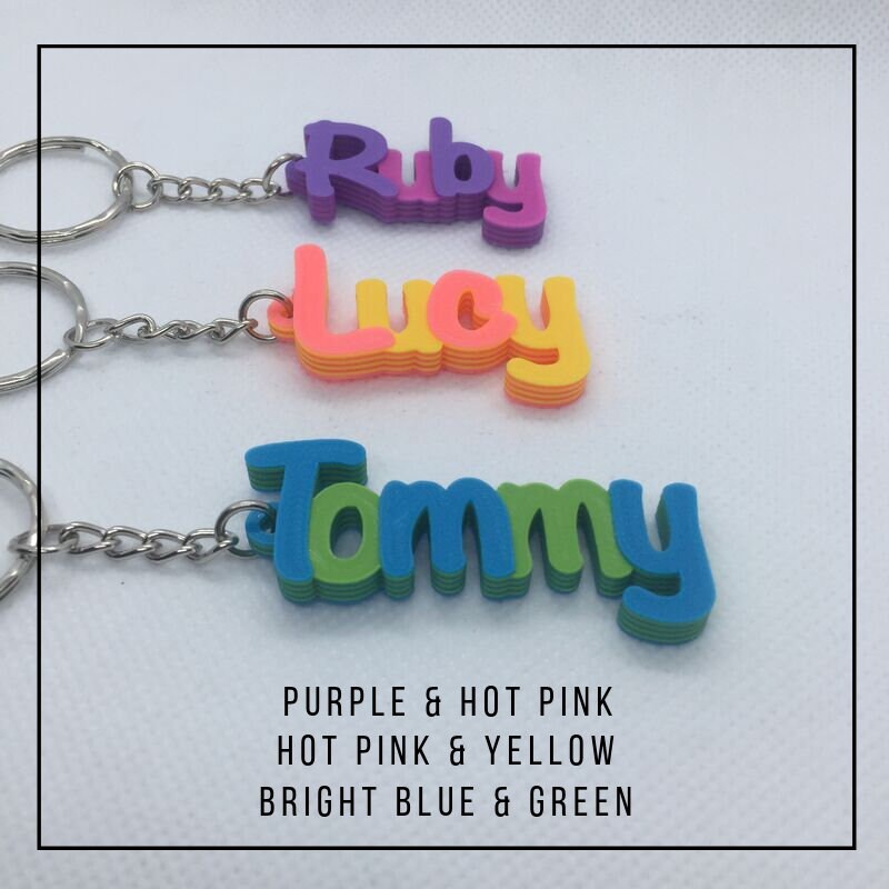 Multi-colour Personalised Keyring, 3D printed keychain, gifts under 5, keychain favours, teacher gift tag, unicorn keychain, biodegradable