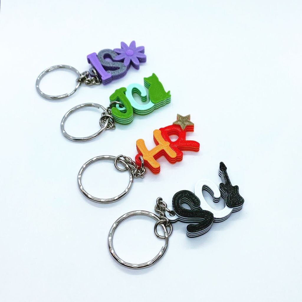 Bulk Order Multi-colour Personalised Initial Keyring, Letter Key Ring, Gifts under 5, Party Bag Filler, 3D printed keychain,Keychain Favours